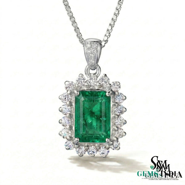 Emerald Cut Green Emerald & Diamond Halo Pendant - Fine Jewelry Emerald Pendant