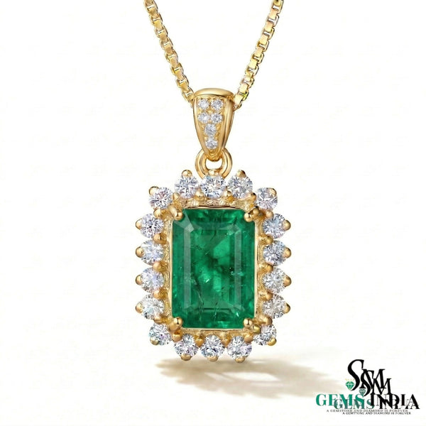 Emerald Cut Green Emerald & Diamond Halo Pendant - Fine Jewelry Emerald Pendant