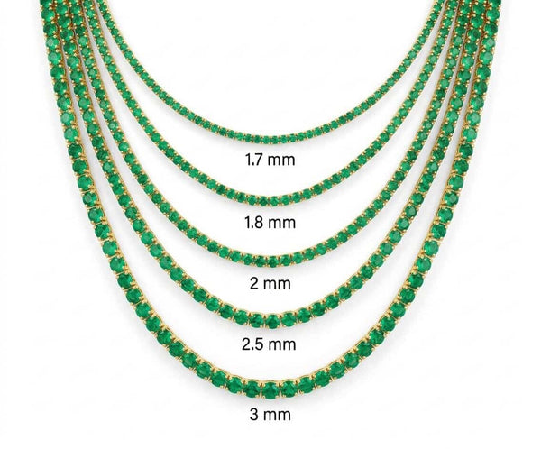 14k solid Yellow Gold Natural 1.8 MM Emerald Tennis Necklace