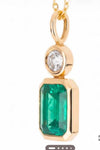 14K solid yellow gold natural emerald and sapphire ring with a emerald cut pendant necklace
