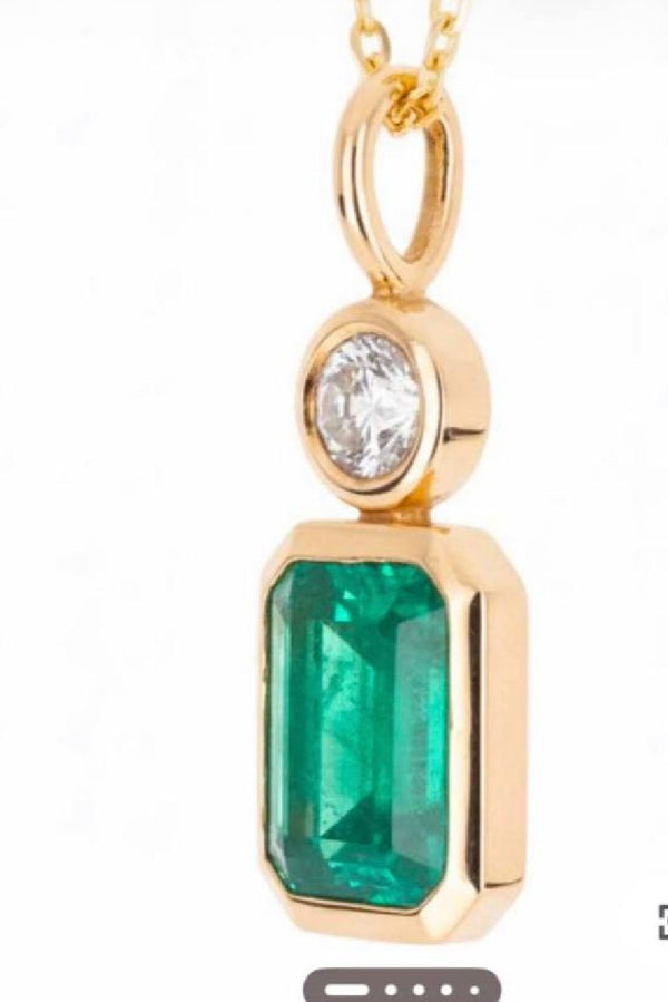 14K solid yellow gold natural emerald and sapphire ring with a emerald cut pendant necklace