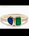 14K solid yellow gold natural emerald and sapphire ring with a emerald cut pendant necklace