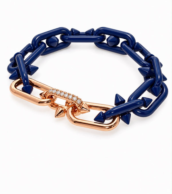 blue enamel and 18k rose gold men bracelet with vs1 clarity diamonds ,