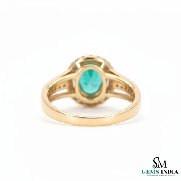 18K Oval Shape Natural May Birthstone And Diamond Engagement Ring