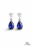 Pear Blue Moissanite Drop Earrings with White Moissanite Accents
