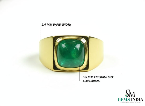 4.30 Carats Sugar Loaf Natural Emerald 18K Gold Men's Ring – May Birthstone Men Luxury Ring