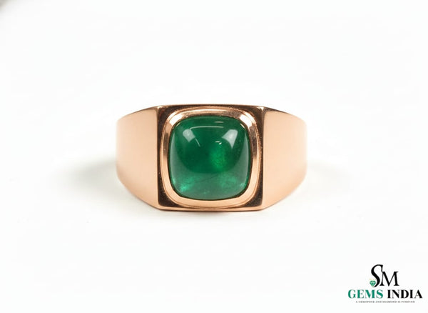 4.30 Carats Sugar Loaf Natural Emerald 18K Gold Men's Ring – May Birthstone Men Luxury Ring