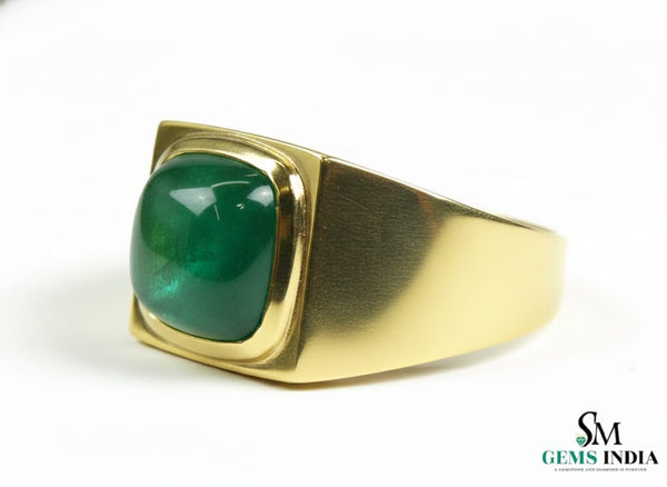 4.30 Carats Sugar Loaf Natural Emerald 18K Gold Men's Ring – May Birthstone Men Luxury Ring