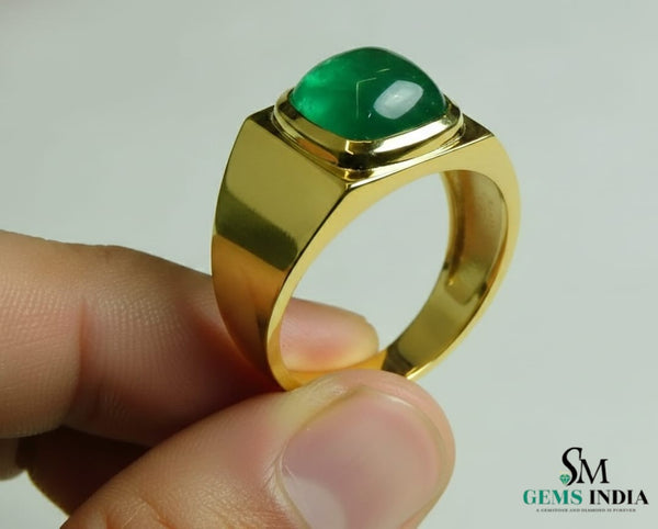4.30 Carats Sugar Loaf Natural Emerald 18K Gold Men's Ring – May Birthstone Men Luxury Ring