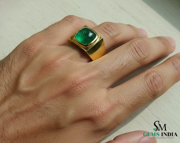 4.30 Carats Sugar Loaf Natural Emerald 18K Gold Men's Ring – May Birthstone Men Luxury Ring