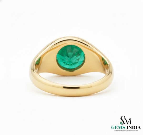 Men's Zambian Natural Emerald Ring: Vivid Green Solitaire, 18k Solid Gold