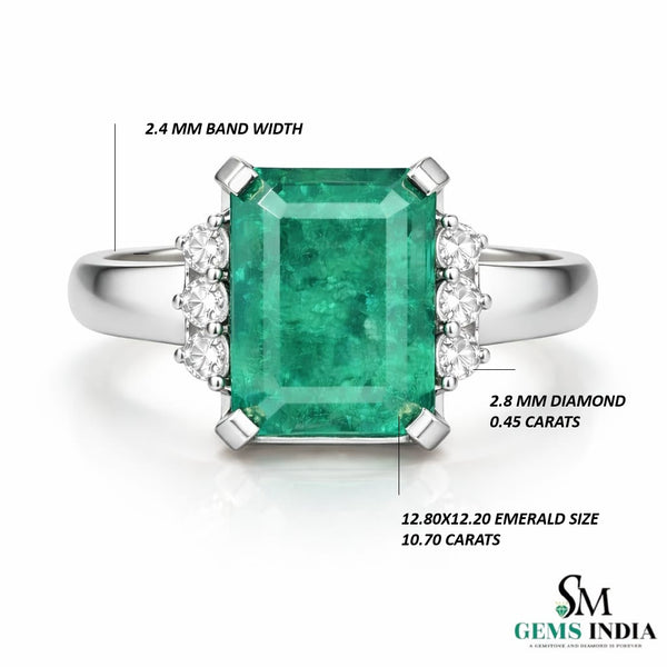Natural Octagon Emerald & Diamond Mens Ring - 14K Solid Gold Engagement Ring