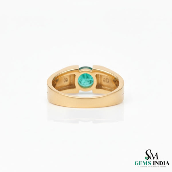 Men's 18k Gold Emerald Ring: Round Green Gemstone, May Birthstone