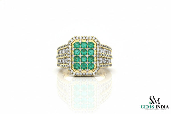 Emerald Diamond Wedding Band: 18k Gold May Birthstone Ring -Christmas Gift Ring