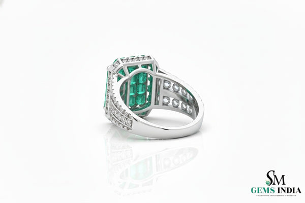 Emerald Diamond Wedding Band: 18k Gold May Birthstone Ring -Christmas Gift Ring