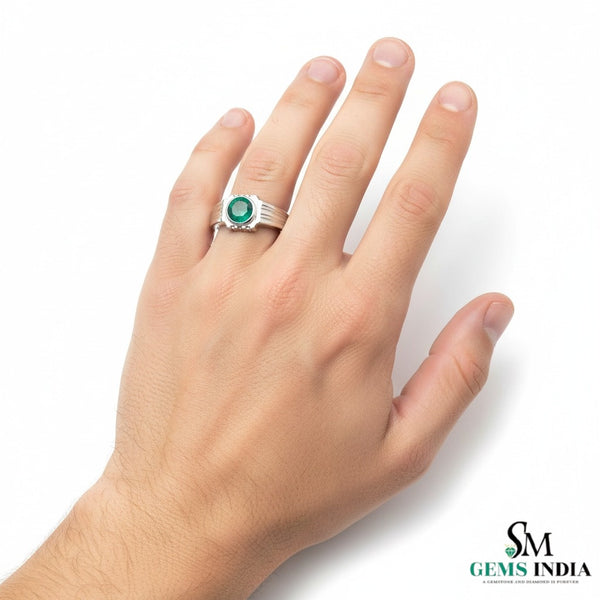 Moderner, natürlicher Smaragdring im Smaragdschliff mit Diamanten, 4 Karat Verlobungsring