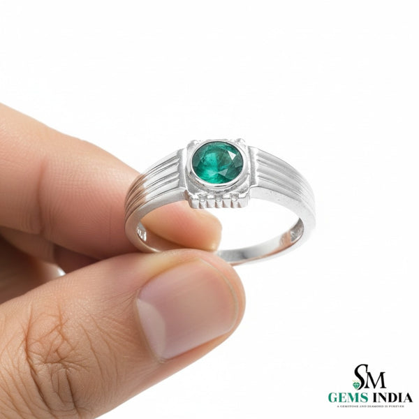 Moderner, natürlicher Smaragdring im Smaragdschliff mit Diamanten, 4 Karat Verlobungsring