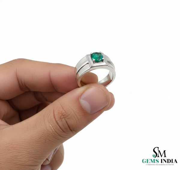 1 carat natural zambian emerald mens ring in / 14k Solid Gold - Father's Day Gift