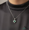 Natural Green Princess Emerald Drop Pendant with Diamond Accents