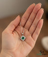 Natural Green Princess Emerald Drop Pendant with Diamond Accents