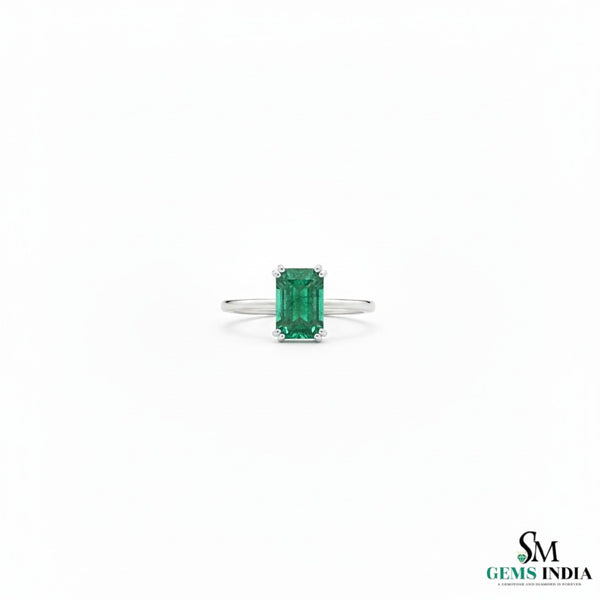0.90 Carat Emerald-Cut Green Emerald Solitaire Ring - Green Gemstone Jewelry