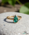 Natural Pear Shape Zambian Emerald Solitaire Ring - 14k Solid Gold Women Gift Ring