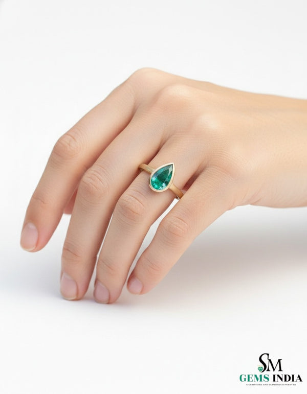 Natural Pear Shape Zambian Emerald Solitaire Ring - 14k Solid Gold Women Gift Ring
