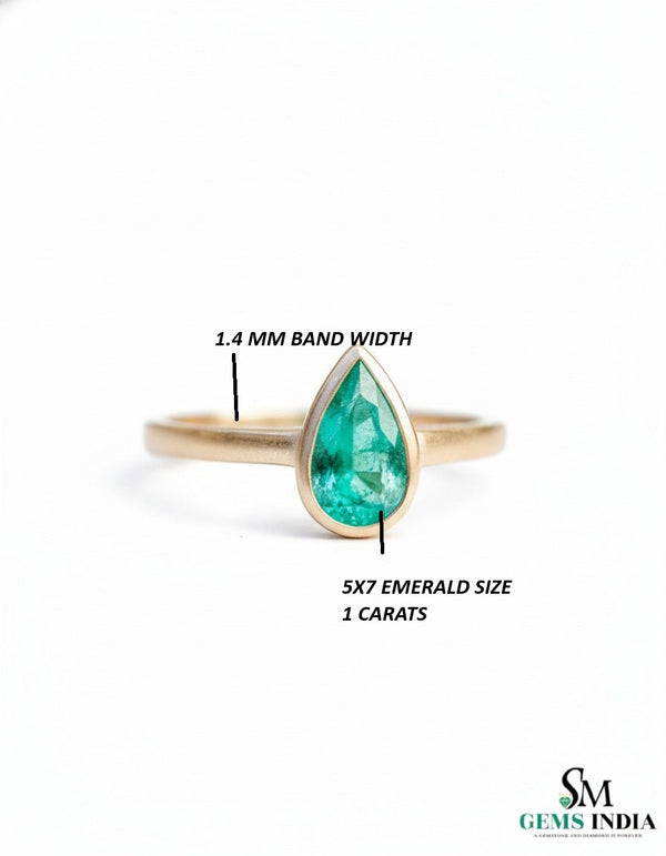 Natural Pear Shape Zambian Emerald Solitaire Ring - 14k Solid Gold Women Gift Ring