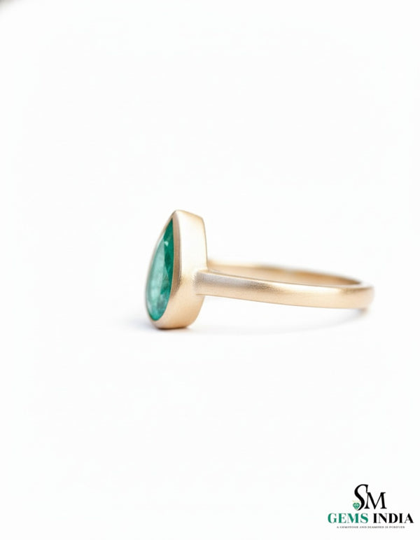 Natural Pear Shape Zambian Emerald Solitaire Ring - 14k Solid Gold Women Gift Ring