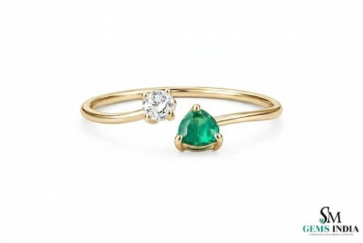 Contemporary Open Band Emerald Ring with Diamond Accent