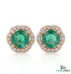 Round Emerald & Diamond Halo Stud Earrings in 14K Gold - Everyday Jewelry