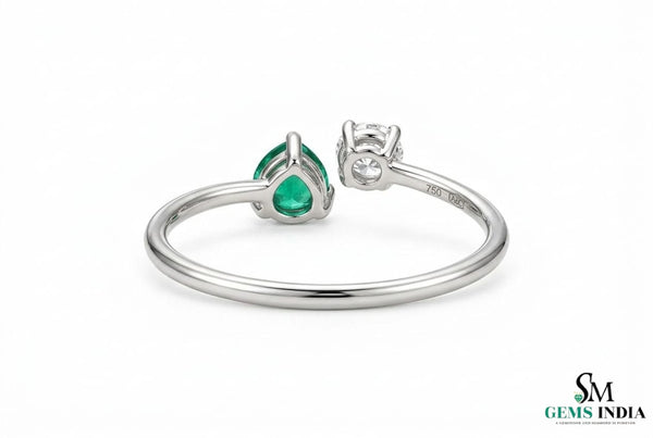 Contemporary Open Band Emerald Ring with Diamond Accent
