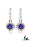 Round Tanzanite Triple Halo Diamond Dangle Earrings - Fine Jewelry