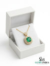 Cushion Cut Natural Emerald Pendant with Diamond Halo - Minimalist Fine Jewelry