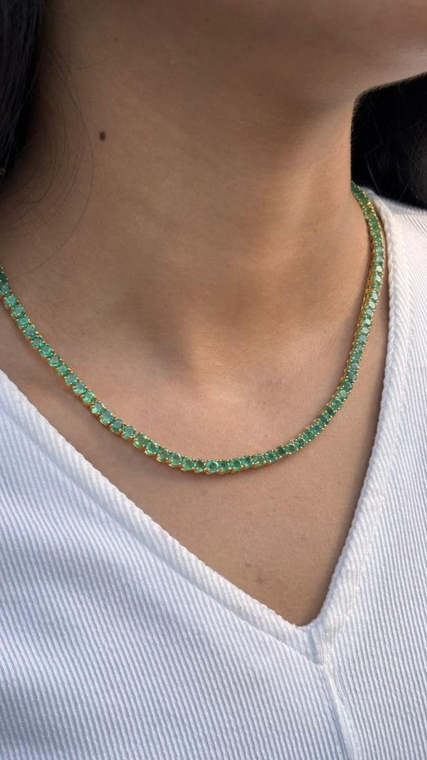 Natural emerald tennis necklace for women and girls in 14k solid gold Necklace