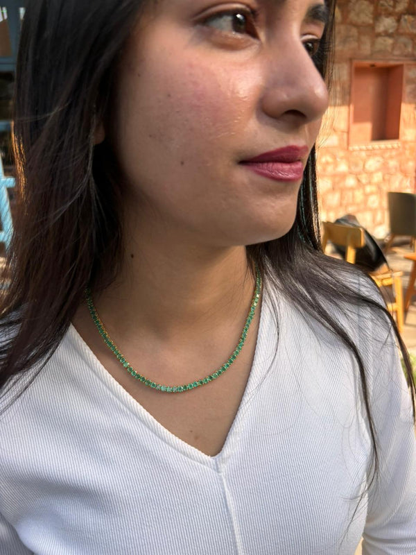 Natural emerald tennis necklace for women and girls in 14k solid gold Necklace