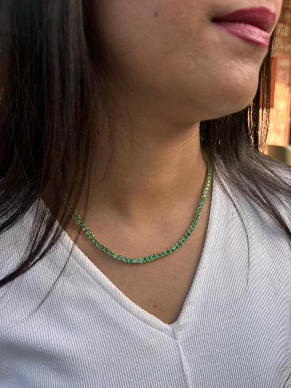 Natural emerald tennis necklace for women and girls in 14k solid gold Necklace