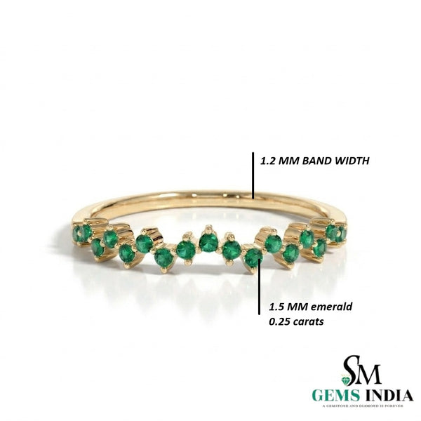 Round Curved Cluster Natural Emerald Band Fine Jewelry Statement Ring
