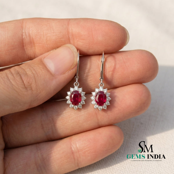Oval Ruby & Diamond Accent Leverback Earrings - Fine Jewelry Gift for Women