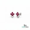 Ruby Floral Oval Halo Stud Earrings - Diamond Accent Flower Fine Jewelry