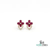 Ruby Floral Oval Halo Stud Earrings - Diamond Accent Flower Fine Jewelry
