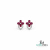 Ruby Floral Oval Halo Stud Earrings - Diamond Accent Flower Fine Jewelry