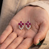Ruby Floral Oval Halo Stud Earrings - Diamond Accent Flower Fine Jewelry
