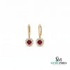 Round Ruby & Diamond Halo Drop Hoop Earrings - Floral Gemstone Earrings