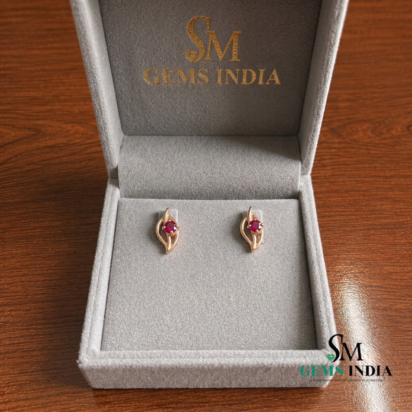 Nature Inspired Round Ruby Leaf Studs - Fine Jewelry for Women