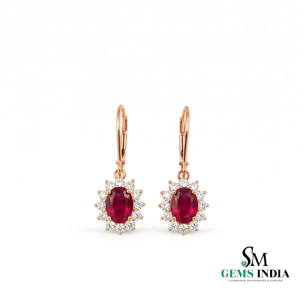 Oval Ruby & Diamond Accent Leverback Earrings - Fine Jewelry Gift for Women