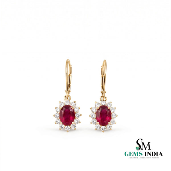 Oval Ruby & Diamond Accent Leverback Earrings - Fine Jewelry Gift for Women