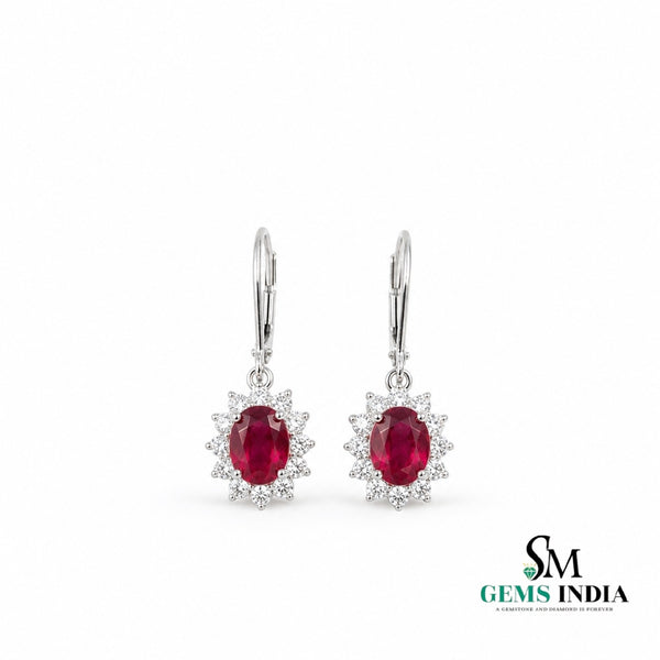 Oval Ruby & Diamond Accent Leverback Earrings - Fine Jewelry Gift for Women