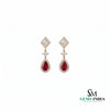 Pear Cut Ruby Dangle Earrings in 14K Gold - Diamond Accent Earrings