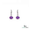 Oval Natural Amethyst Drop Earrings with Diamond Accents - Luxury Jewelry Gift